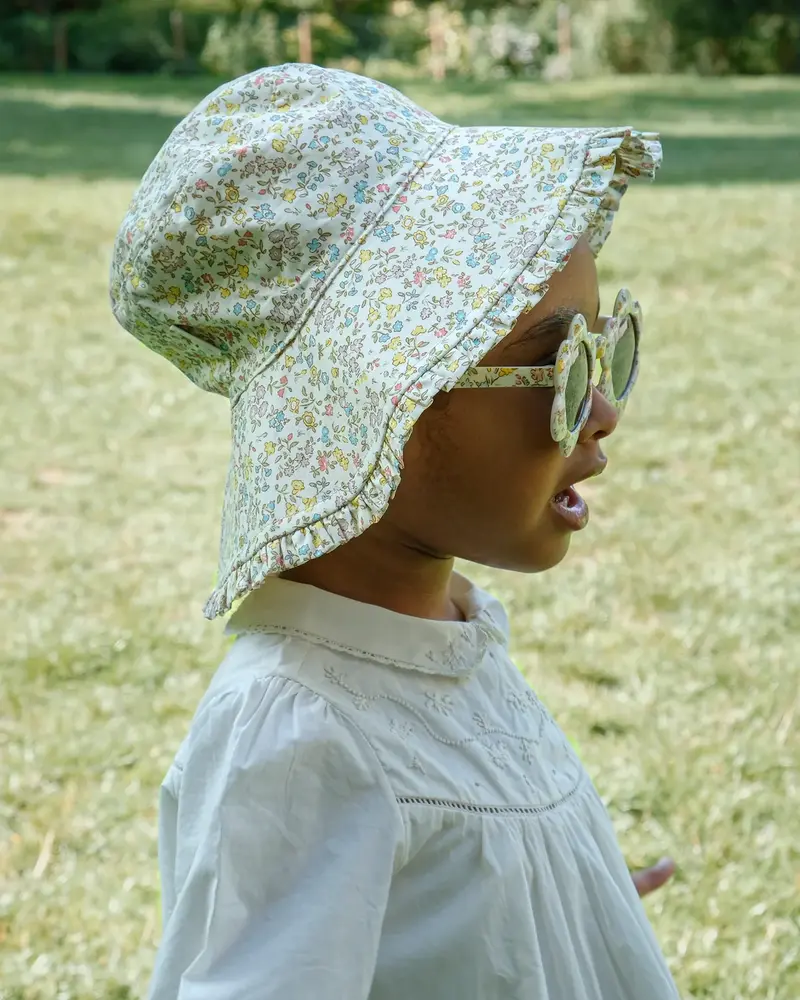 Chapeau de soleil réversible fleurs jaune 3-6 ans