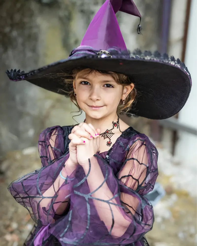 Chapeau de sorcière violet avec araignée