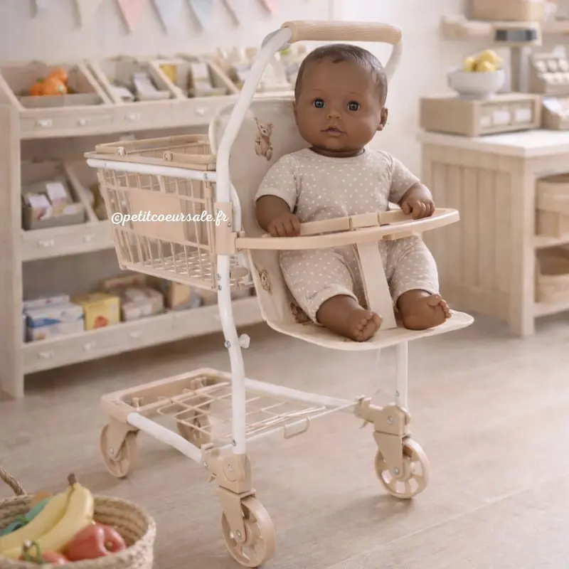 Chariot de courses enfant beige – Jouet imitation motif ours