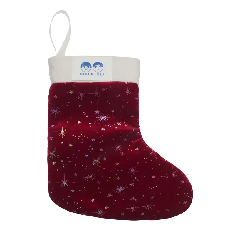 Chaussette de Noël en velours bordeaux avec accessoires cheveux - Mimi&lula