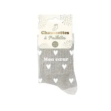 Chaussettes à paillettes « Mon Cœur » – Taille 36-42