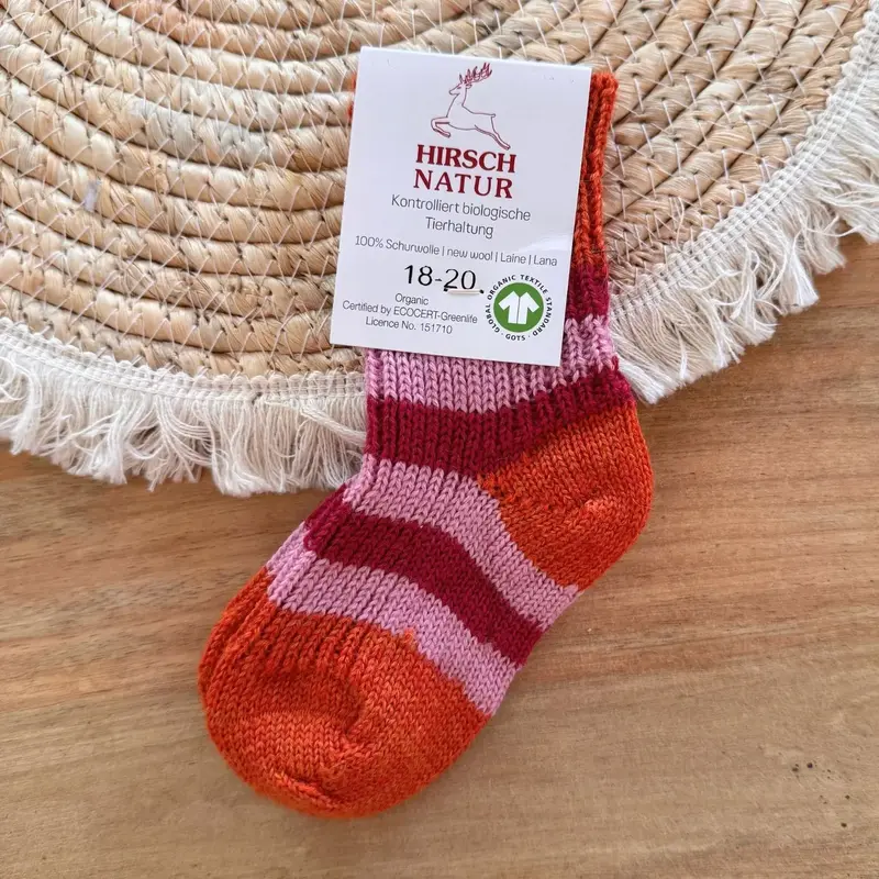 Chaussettes en laine bio enfant Hirsch Natur – Rayées