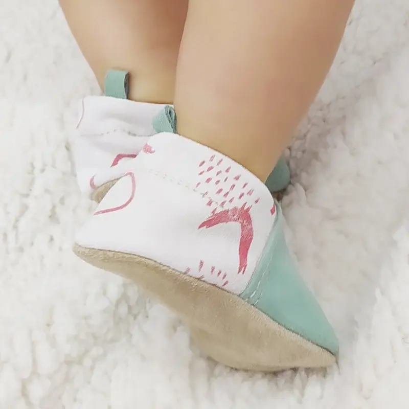 Chaussons bébé en cuir souple Ice menthe