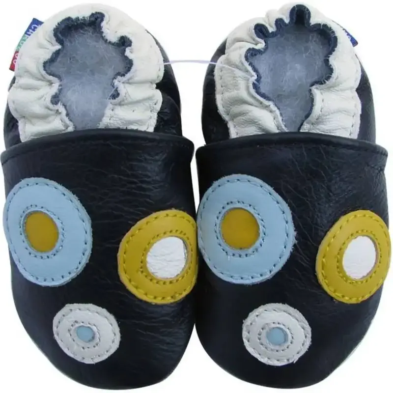 Chaussons cuir souple Carozoo - Cercles fond marine