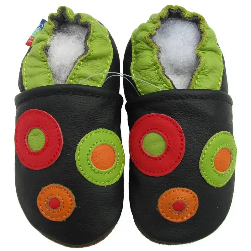 Chaussons cuir souple Carozoo - Cercles fond noir