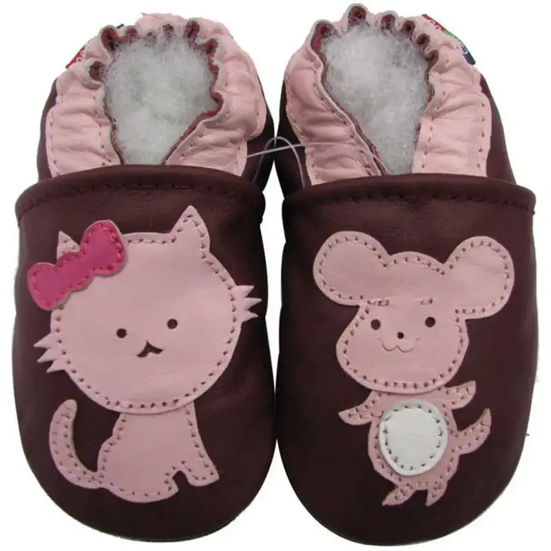 Chaussons cuir souple Carozoo - Chat/souris