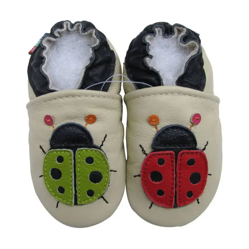 Chaussons cuir souple Carozoo - Coccinelle vert/rouge
