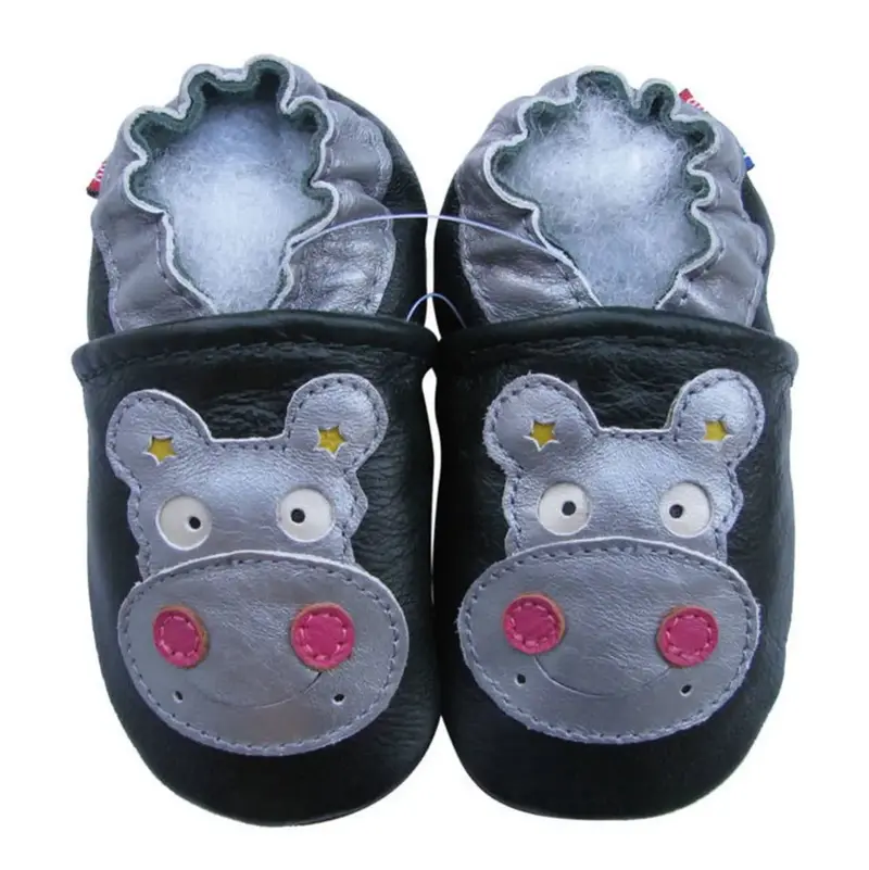 Chaussons cuir souple Carozoo - Hippo argent/rose