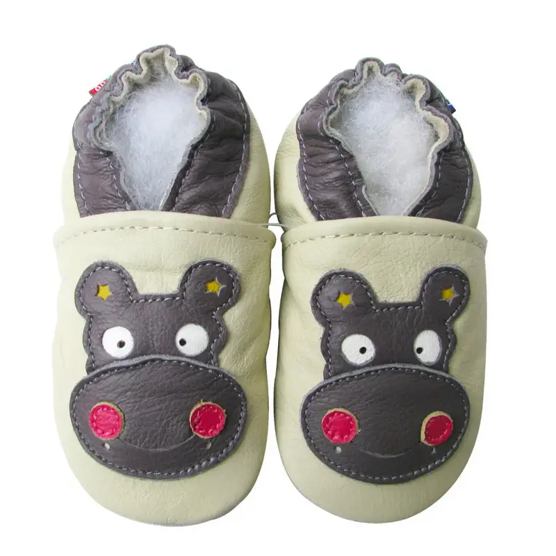 Chaussons cuir souple Carozoo - Hippo fond crème