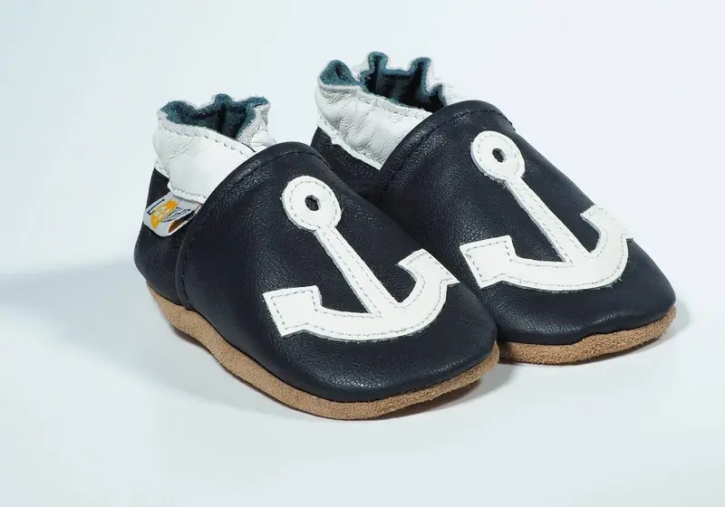 Chaussons en cuir Lookidz Ancre fond marine-0-6mois