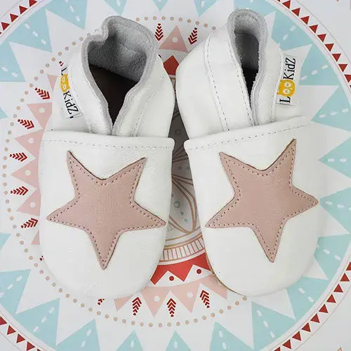 Chaussons en cuir Lookidz Etoile rose fond blanc-0-6mois