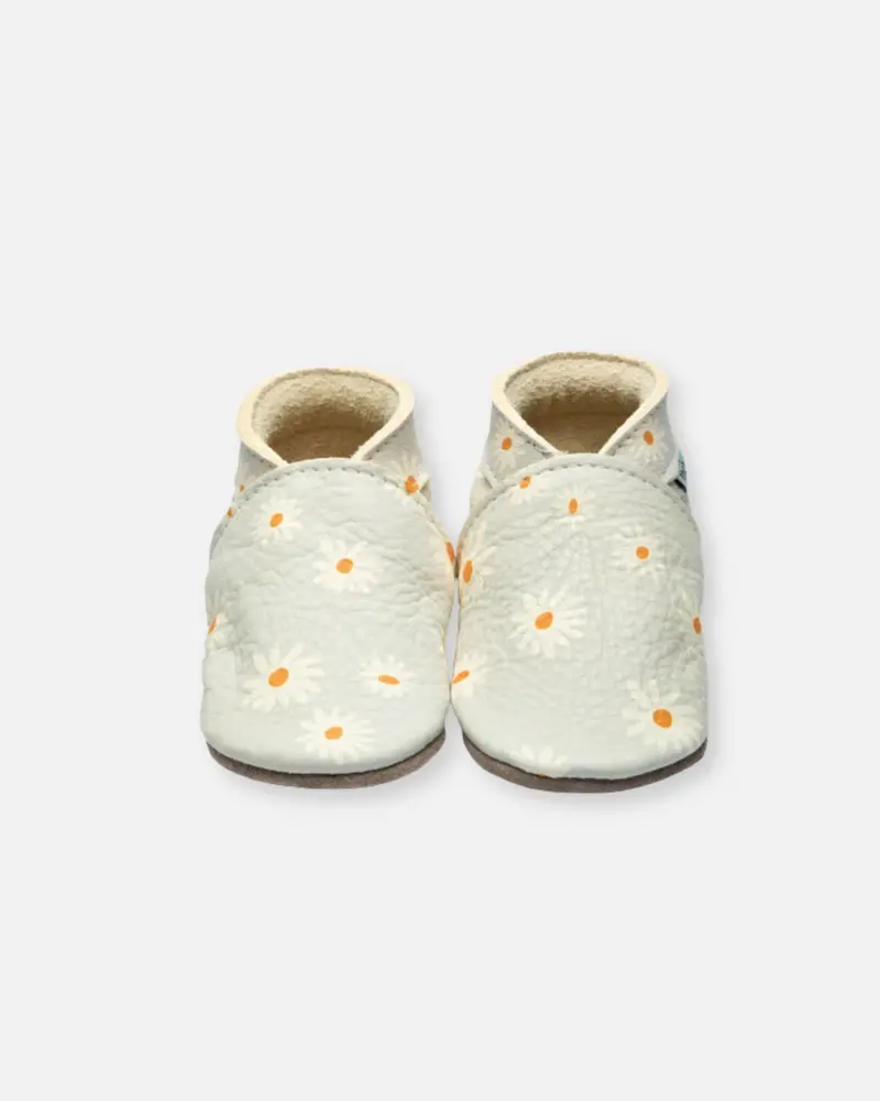Chaussons en cuir perle avec marguerites 6-12 mois