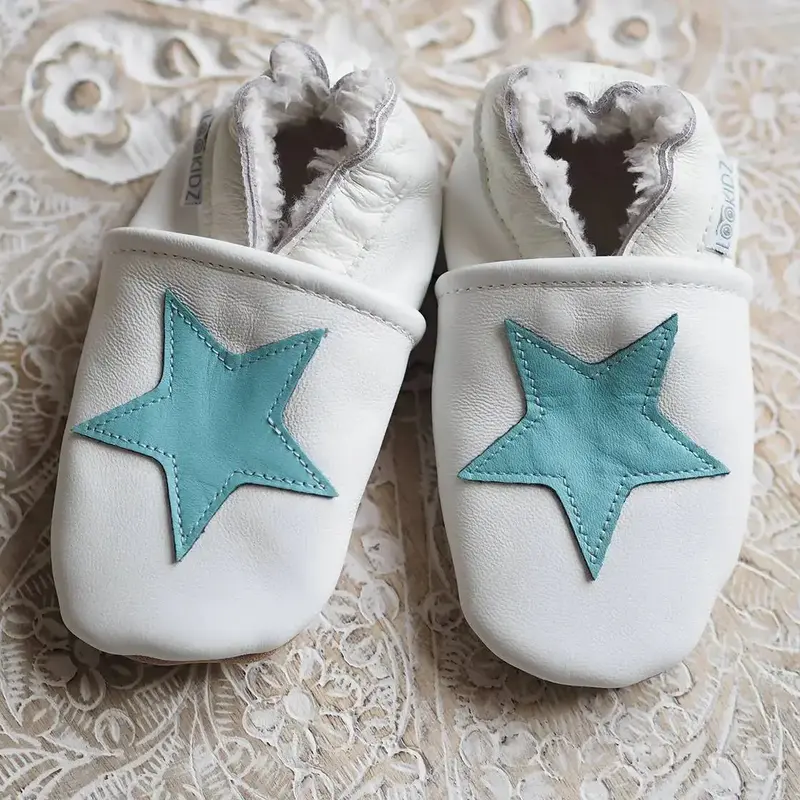 Chaussons en cuir souple fourrés Lookidz - Etoile bleue
