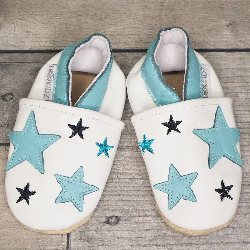 Chaussons en cuir souple Lookidz - Blue stars 0/6 mois
