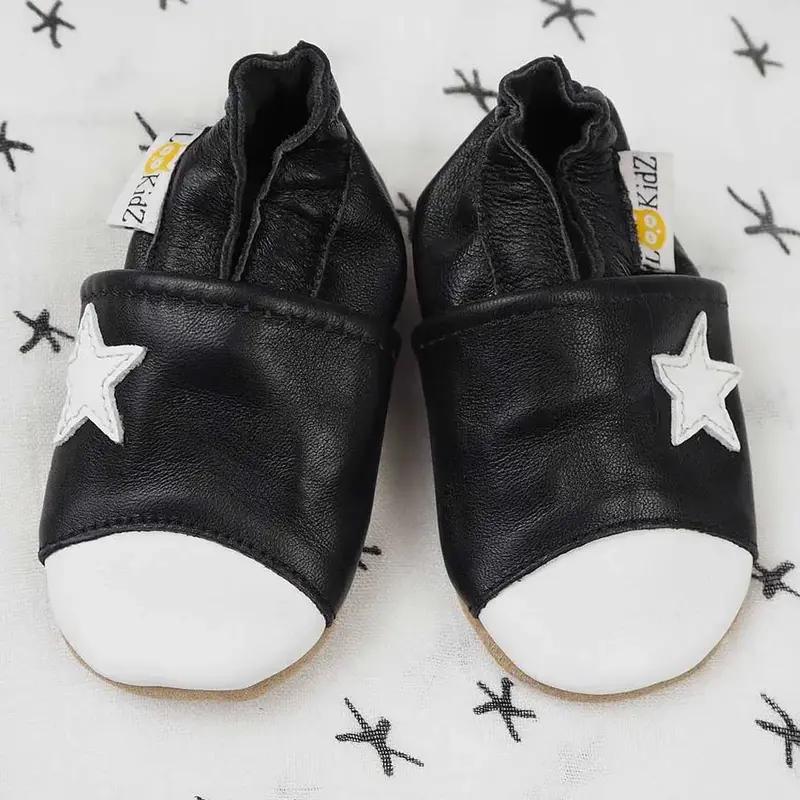 Chaussons en cuir souple Lookidz - Etoile blanche 0-6 mois