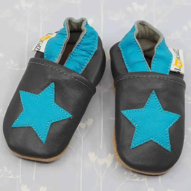 Chaussons en cuir souple Lookidz - Etoile turquoise