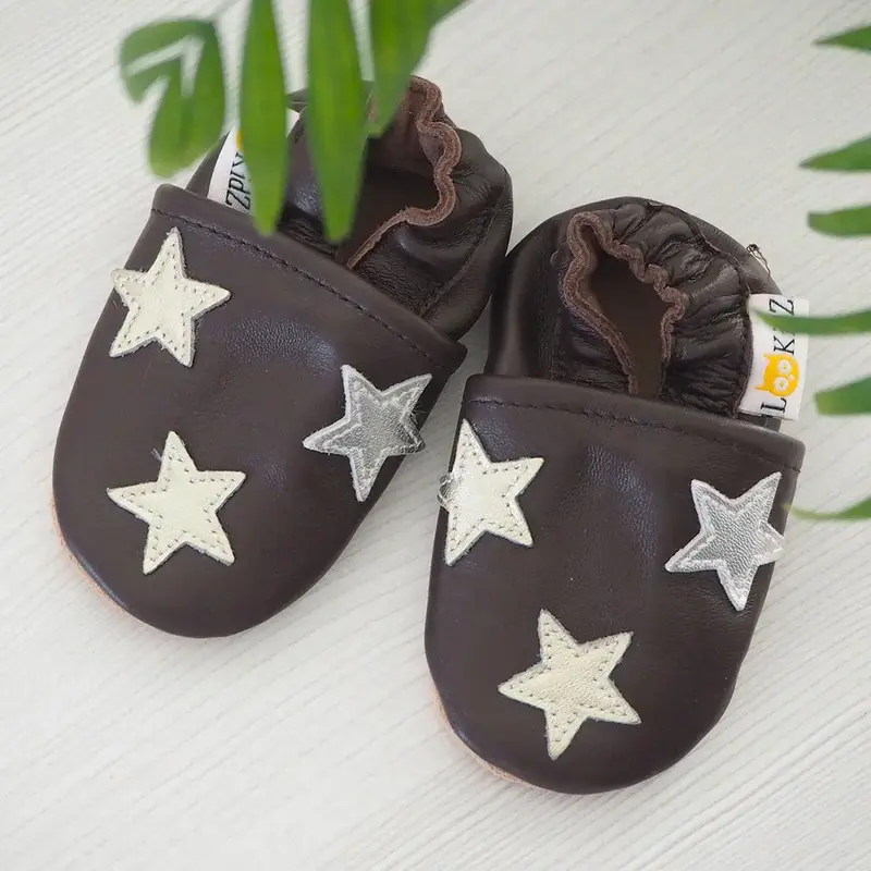 Chaussons en cuir souple Lookidz - Etoiles or et argent
