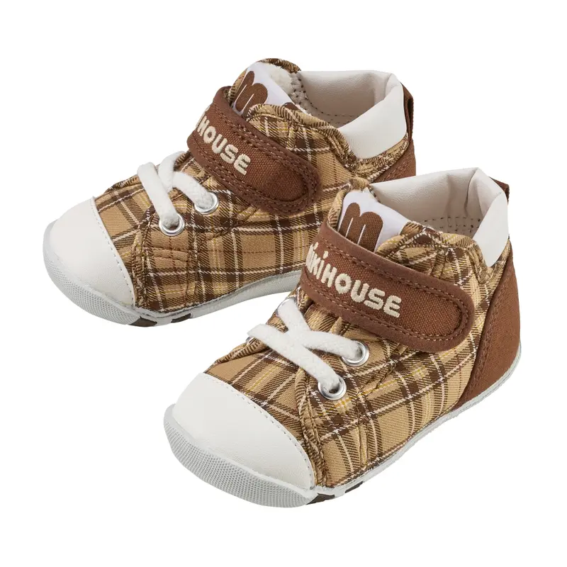 CHAUSSURES PREMIERS PAS À CARREAUX BEIGE