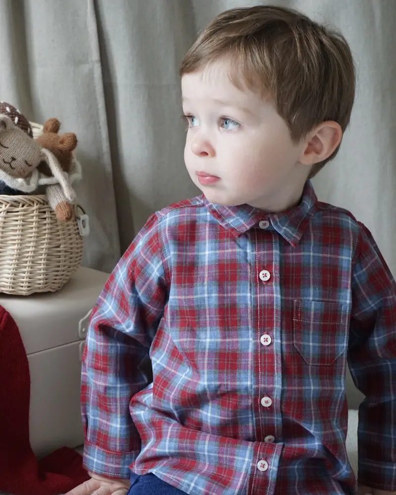 Chemise bébé à carreaux bleu et rouge