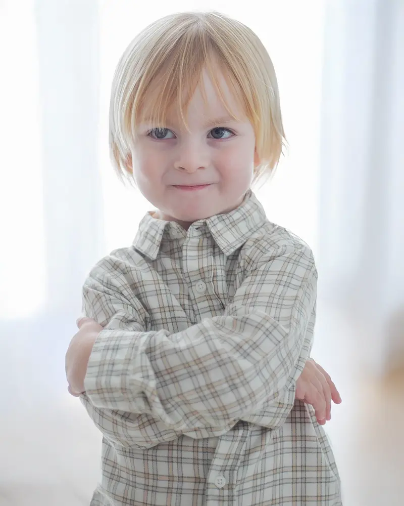 Chemise bébé à carreaux gris et jaune