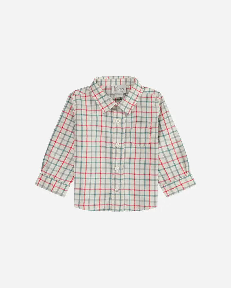 Chemise bébé carreaux vert, gris et rouge