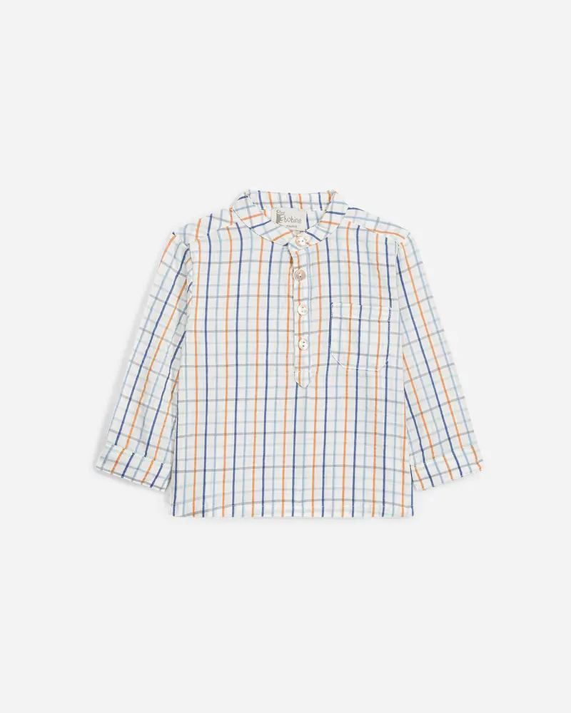 Chemise bébé Ernest quadrillée orange et bleu