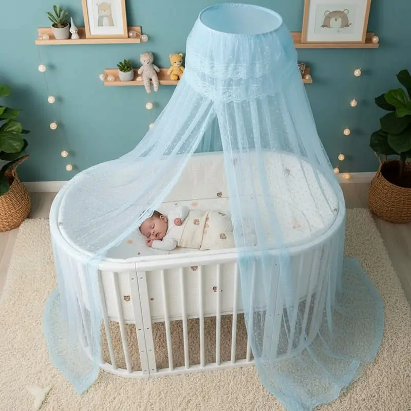 CIEL DE LIT BEBE AVEC SUPPORT | Moustiquaire Bleue