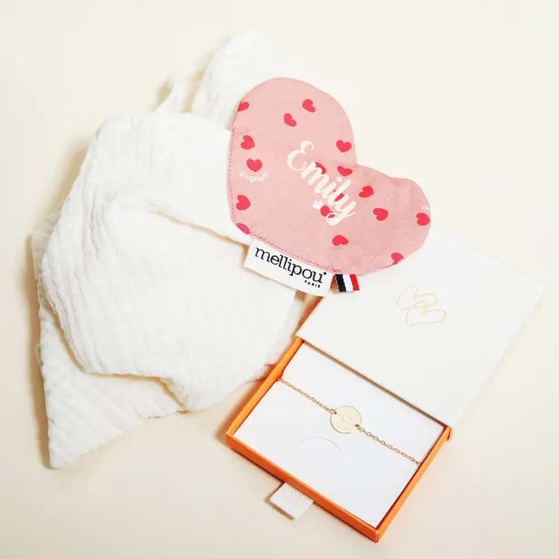 Coffret cadeau Doudou lange et bracelet personnalisé Merci Maman x Mellipou