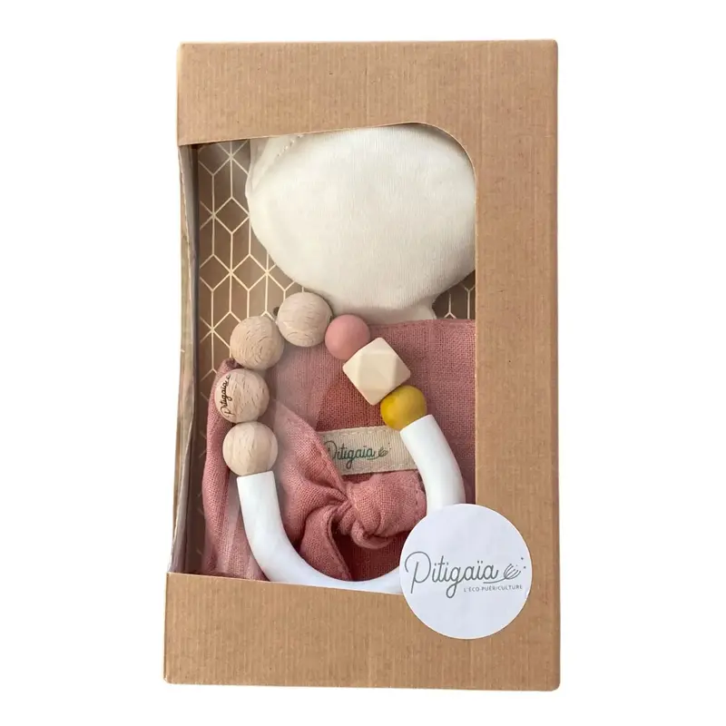 Coffret cadeau naissance doudou coton bio Pitigaia - Terracotta