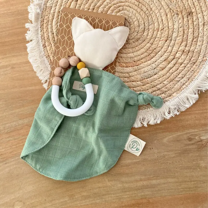 Coffret cadeau naissance doudou coton bio Pitigaia - Vert