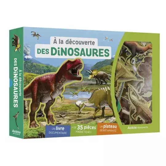 Coffret livre et aimants à la découverte des dinosaures AUZOU