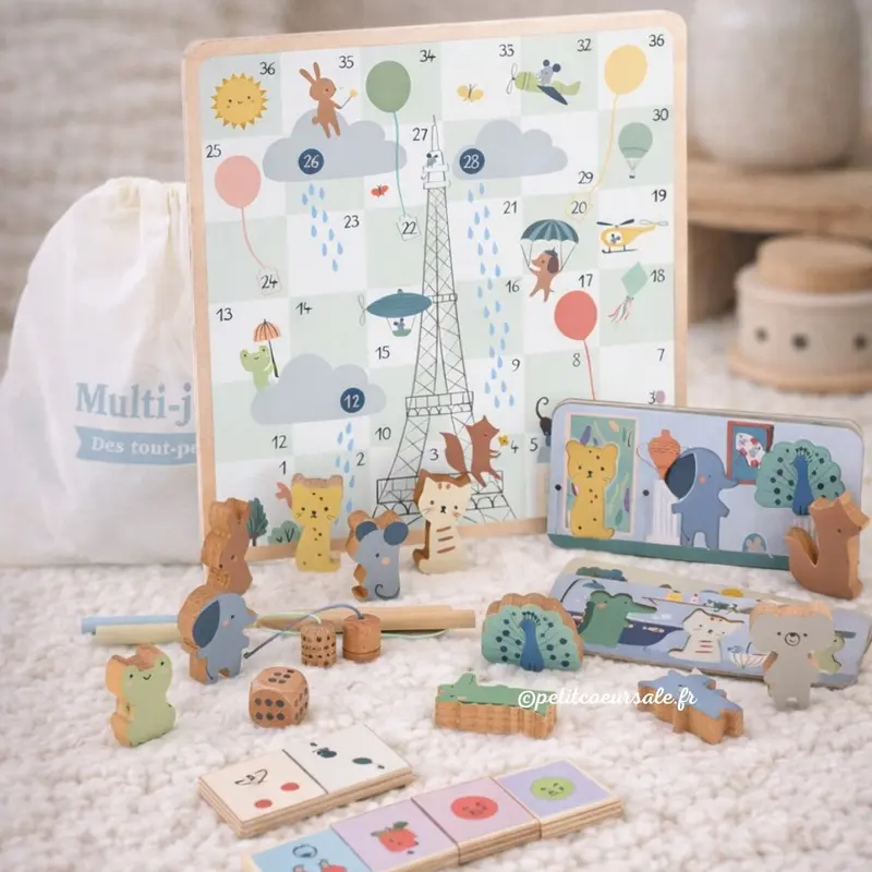 Coffret multi-jeux en bois dès 2 ans – 4 jeux traditionnels