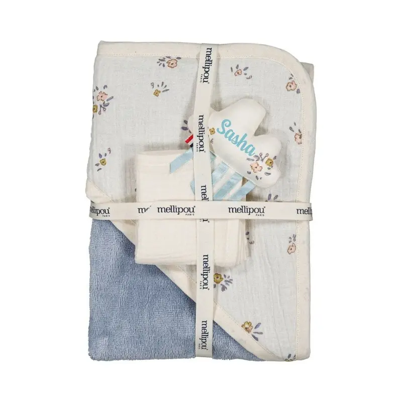 Coffret naissance cape de bain, doudou lange - Angèle
