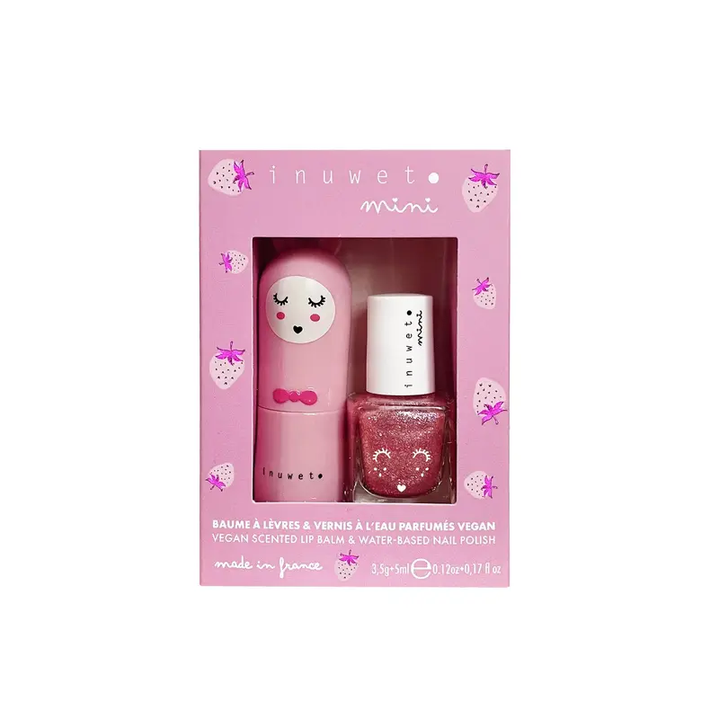 Coffret Rose duo baume à lèvres et vernis à l'eau Fraise - inuwet