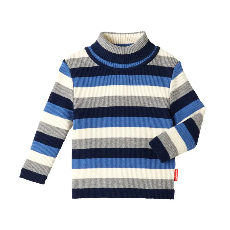 COL ROULÉ BLEU ET GRIS À RAYURES