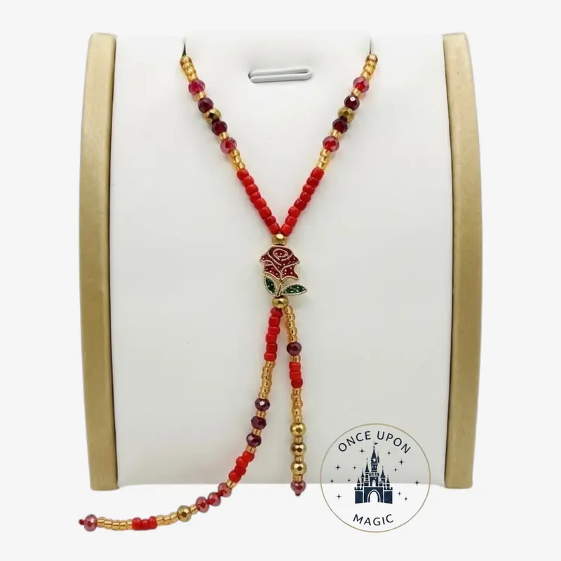 Collier Lariat Perles – Charm Rose La Belle et la Bête - Arribas x Disneyland Paris