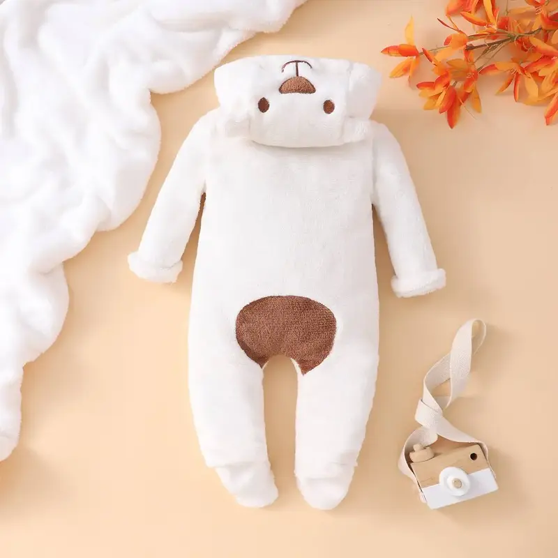Combinaison bébé à capuche ours zippée manches longues - grenouillère automne-hiver garçon/fille 0-18 mois