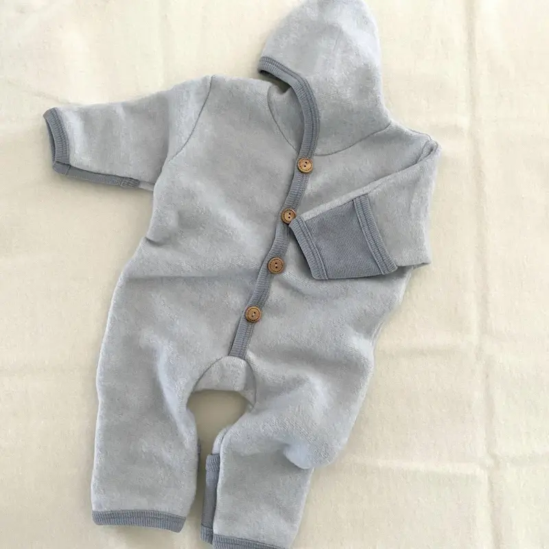 Combinaison bébé en polaire de laine et coton bio Cosilana - Gris