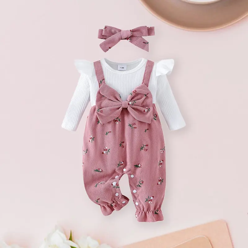 Combinaison Bébé Fille Automne Floral - Coton Doux & Bandeau