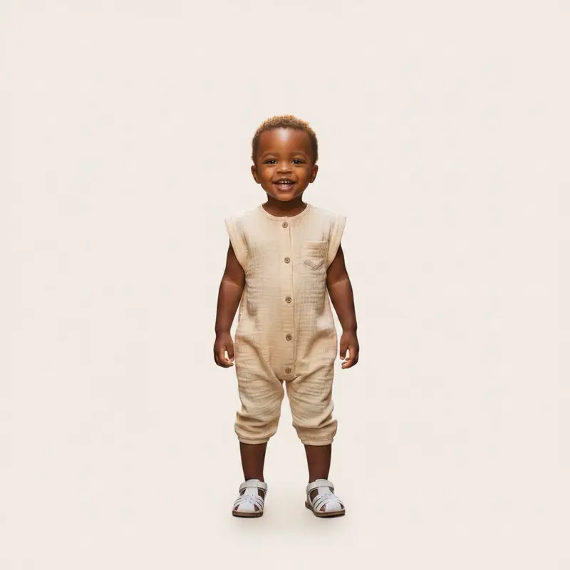 Combinaison bébé gaze de coton 3-12 mois – Légère, douce et respirante
