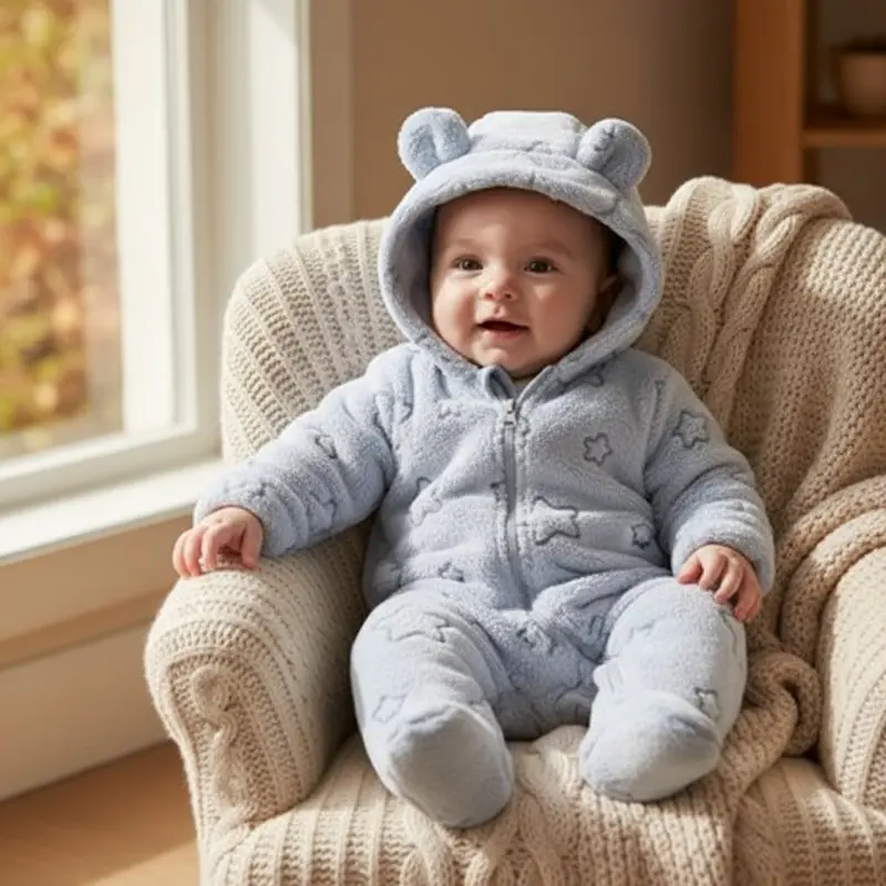 Combinaison Bebe Polaire Chaude — Grenouillère Hiver avec Pieds & Capuche À Oreilles