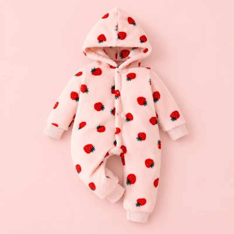 Combinaison Bébé Rose à Fraises avec Capuche