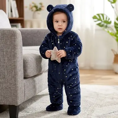 Combinaison Bébé Velours Douce Premium – Pyjama Hiver Chaud avec Pieds et Capuche