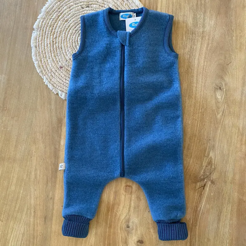 Combinaison de nuit bébé sans manches en polaire de laine bio Reiff - Pacific blue