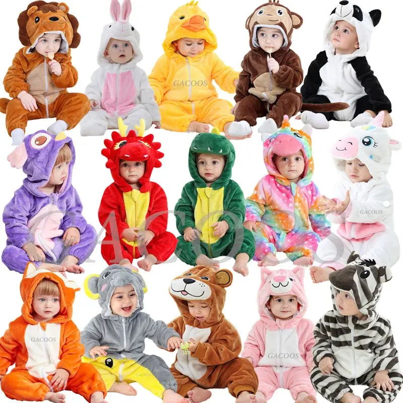 Combinaison pyjama bébé flanelle cartoon - grenouillère licorne/lapin/dinosaure animal