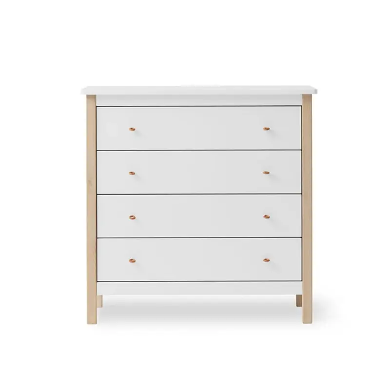 Commode 4 Tiroirs Wood, Blanc/Chêne