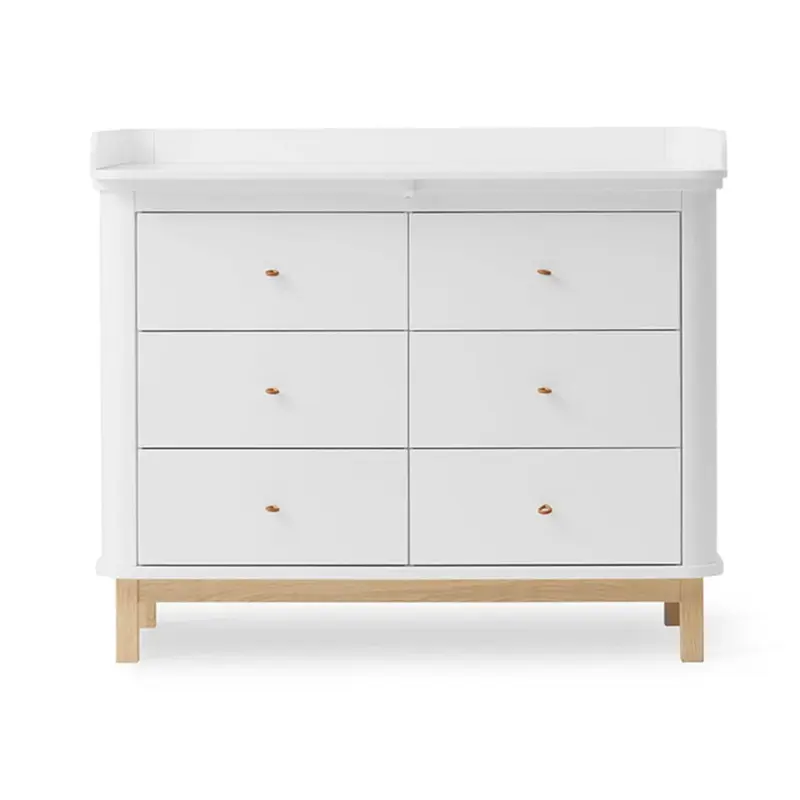 Commode à Langer 6 Tiroirs Wood, Blanc/Chêne