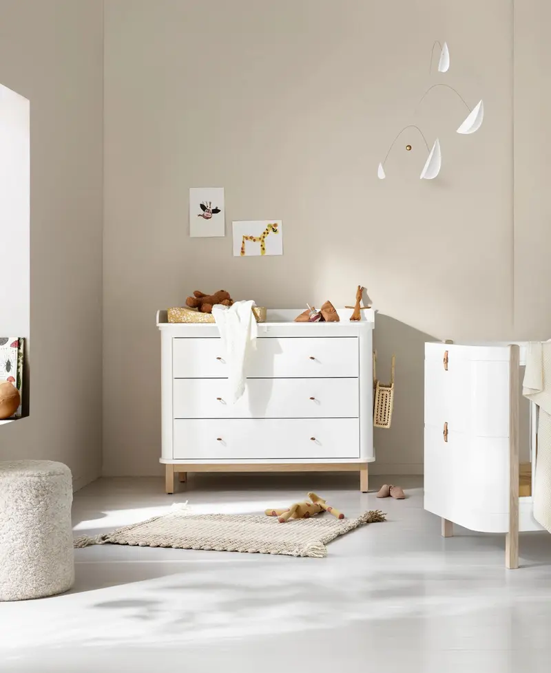 Commode À Langer Oliver Furniture 3 Tiroirs, Blanc/chêne - Nouveauté