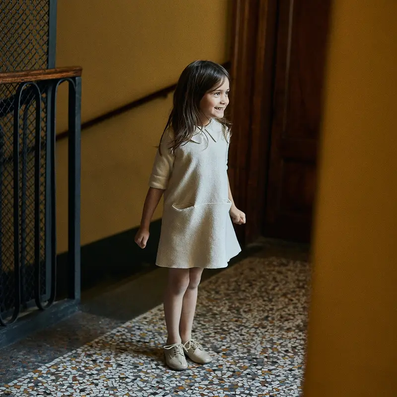Cotton Knitted Sister Dress - Cream - 3-8y