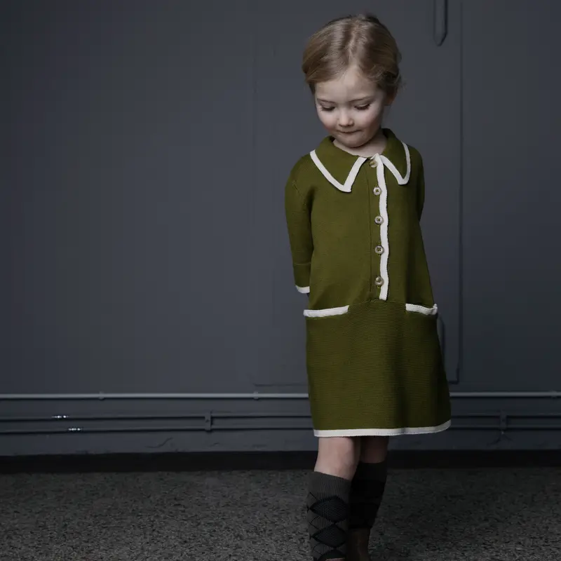 Cotton Sailor Dress - Avocado - 3-12y